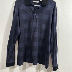 Turnbury Men's‎ Plaid Black/Gray Long-Sleeve Polo Shirt, SZ M